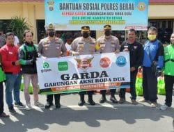 Driver Ojek Online Berau Terima Bantuan Paket Sembako Dari Polres Berau